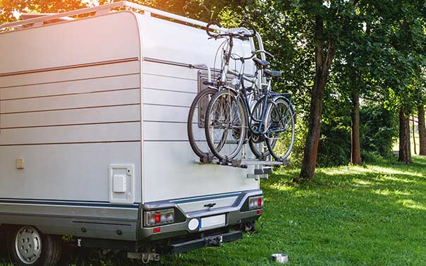 A toy hauler rv camping with bikes